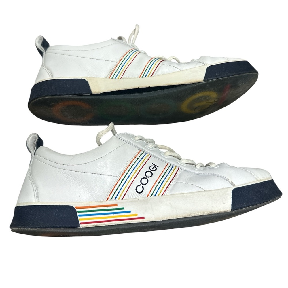 COOGI White Leather Low-Top Sneakers with Multicolor Stripe Accents